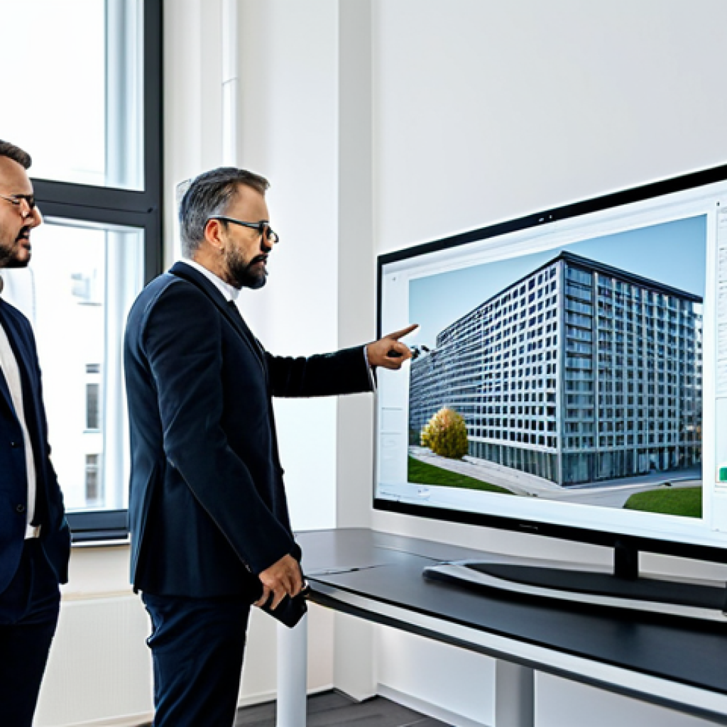 BIM Collaboration**

"A bright, modern architectural office in Berlin. Two architects, fully clothed in professional attire, are reviewing a large digital building model (BIM) on a screen. They are discussing details, pointing at the screen. The model showcases electrical installations.  Safe for work, appropriate content, professional, perfect anatomy, natural pose, well-lit, high quality render."

**