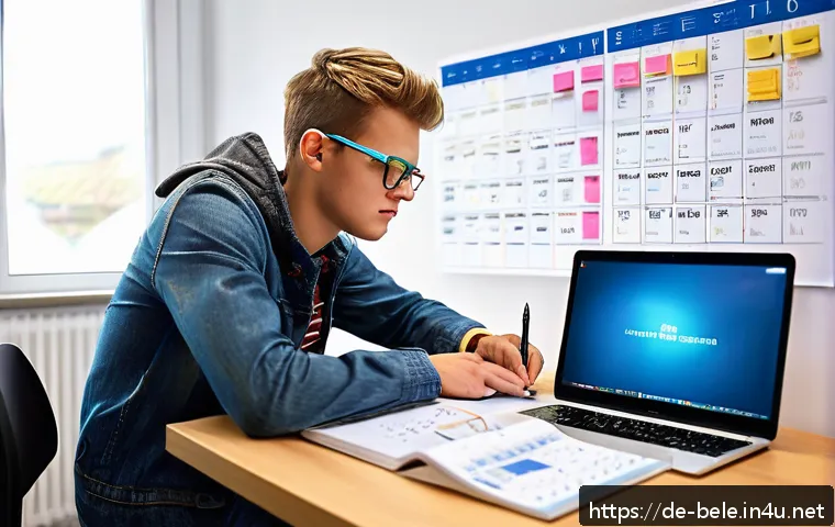 건축전기설비기사 자격증 취득 기간 단축법 - A young adult German apprentice electrician studying at a modern desk filled with technical textbook...
